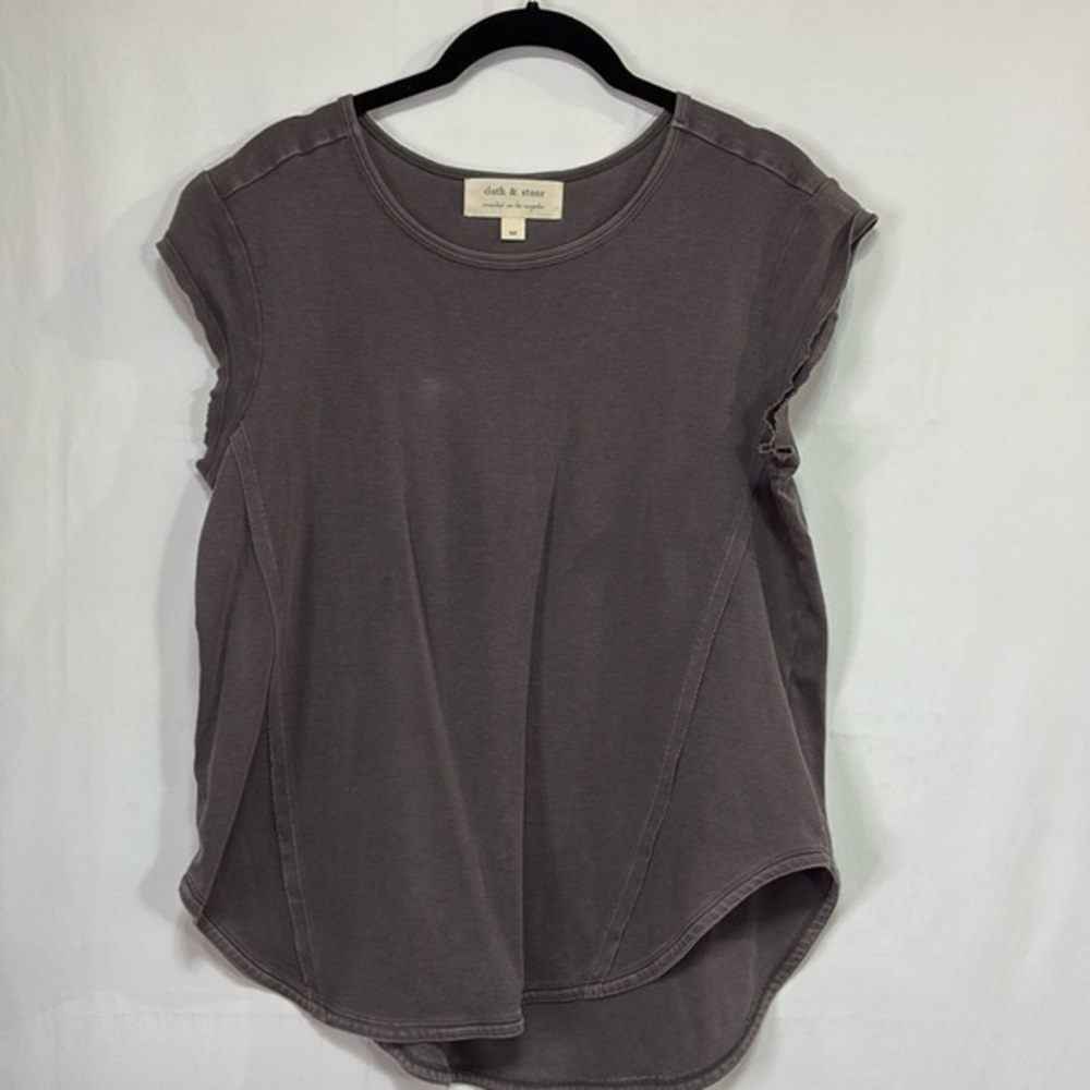 🦷 cloth and stone, gray cap sleeve round neck shirt tail T-shirt